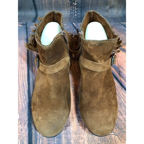 Minnetonka Rancho Brown Suede Fringe Ankle Buckle Boots Booties Womens 9 (v5L - Picture 2 of 11